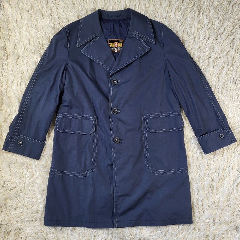 Vintage Cortefiel Trench Coat Blue Navy Men's Size 46